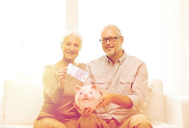 A split image showing on one side a retired couple happily enjoying their retirement savings and on the other side a younger worker diligently planning for their future pension contributions. The image highlights the different perspectives on the State Pension across age groups.