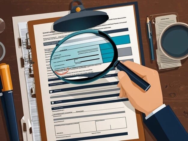 A person filling out an application form with a magnifying glass hovering over it, illustrating the need to carefully review eligibility criteria before applying for Jobseeker's Allowance.