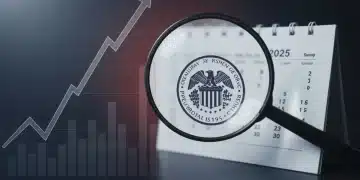 Financial chart with Federal Reserve logo and 2025 calendar, representing interest rate projections and financial planning.