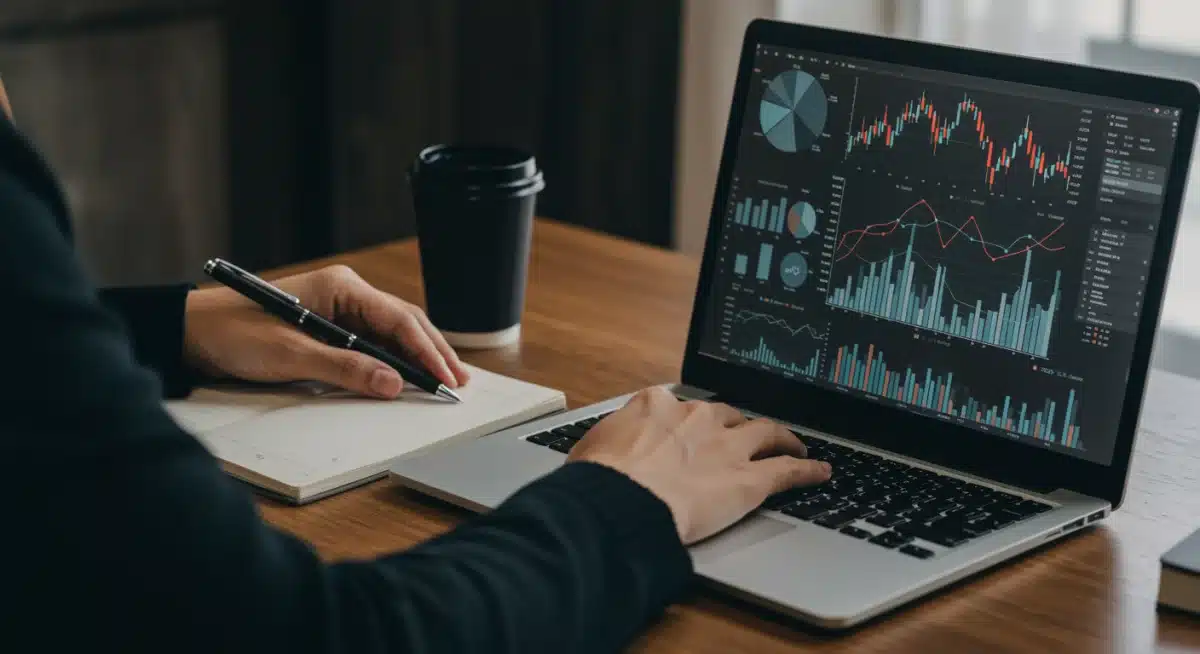 Person analyzing financial data on a laptop, planning for future interest rate changes.