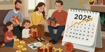 Family exchanging gifts under 2025 gift tax exclusion