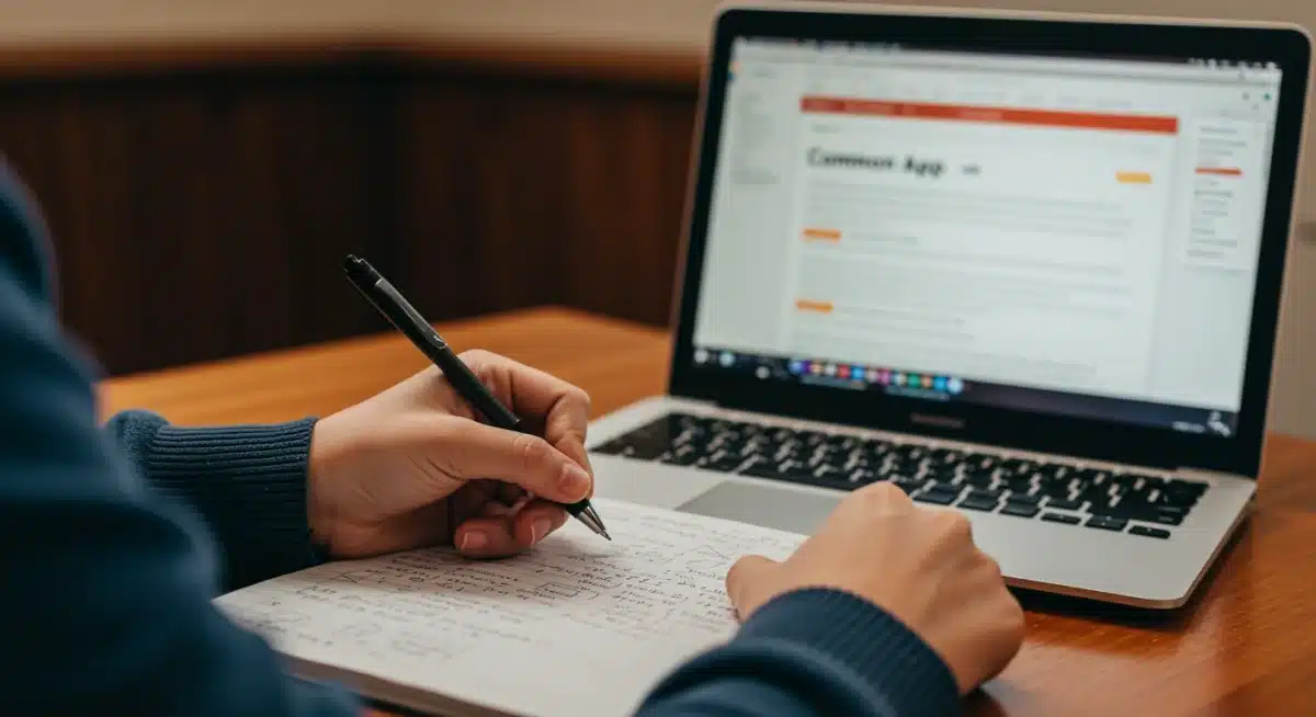 Student actively drafting a college essay for the Common Application.