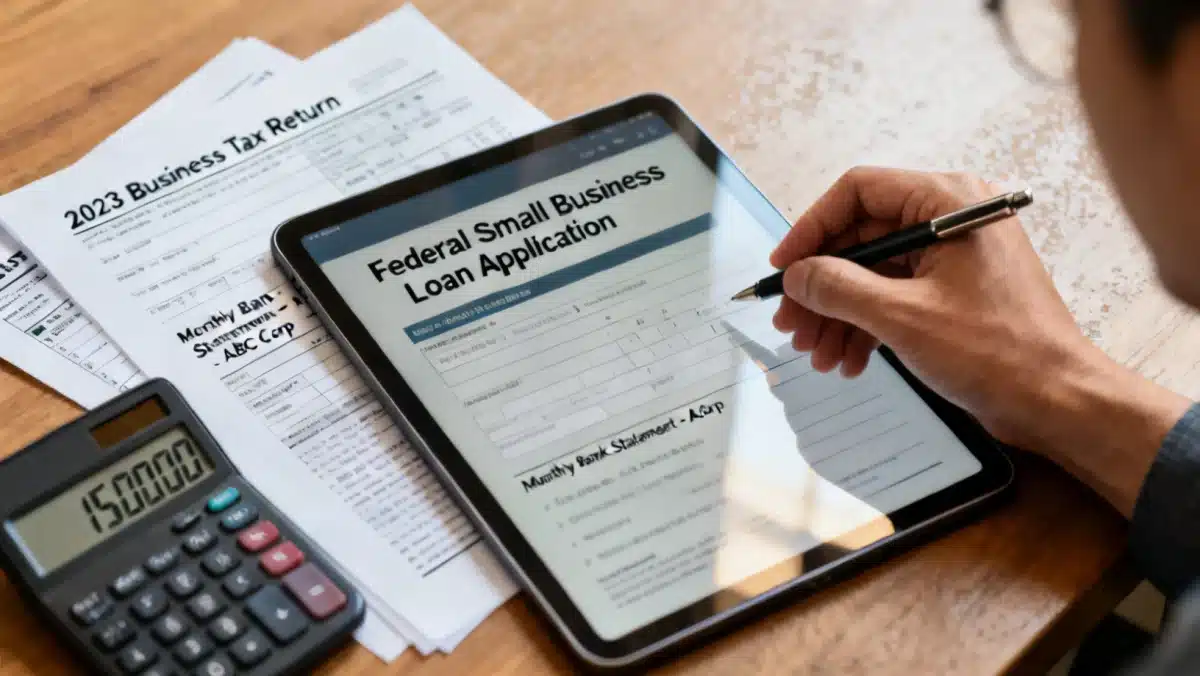 Person applying for federal small business loan digitally