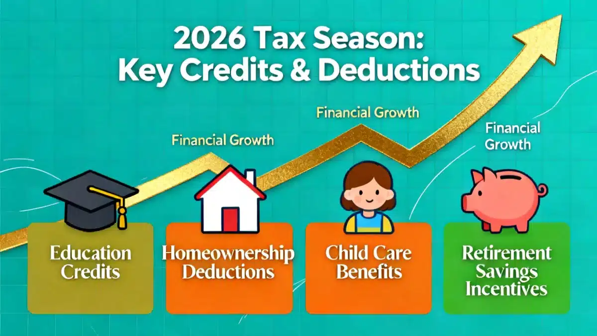 Infographic showing various tax credits and deductions for 2026 tax season