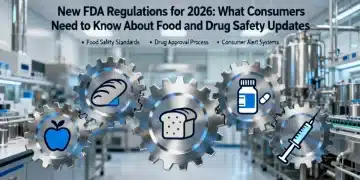 Illustration of FDA regulatory gears with food and drug icons, symbolizing new 2026 safety updates