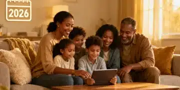 Family comfortably warm in their living room, benefiting from energy assistance in 2026.