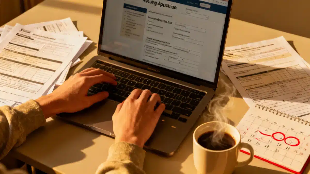 Student preparing 2026-2027 college housing application on laptop