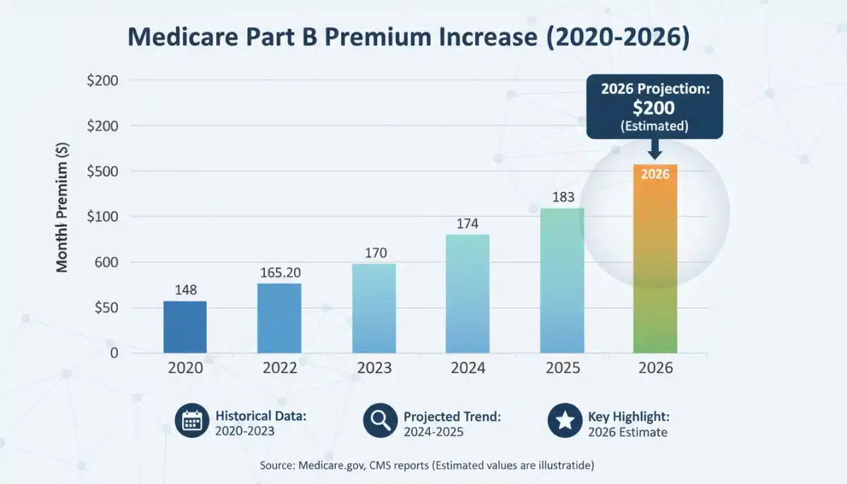 Infographic showing projected Medicare Part B premium increases through 2026