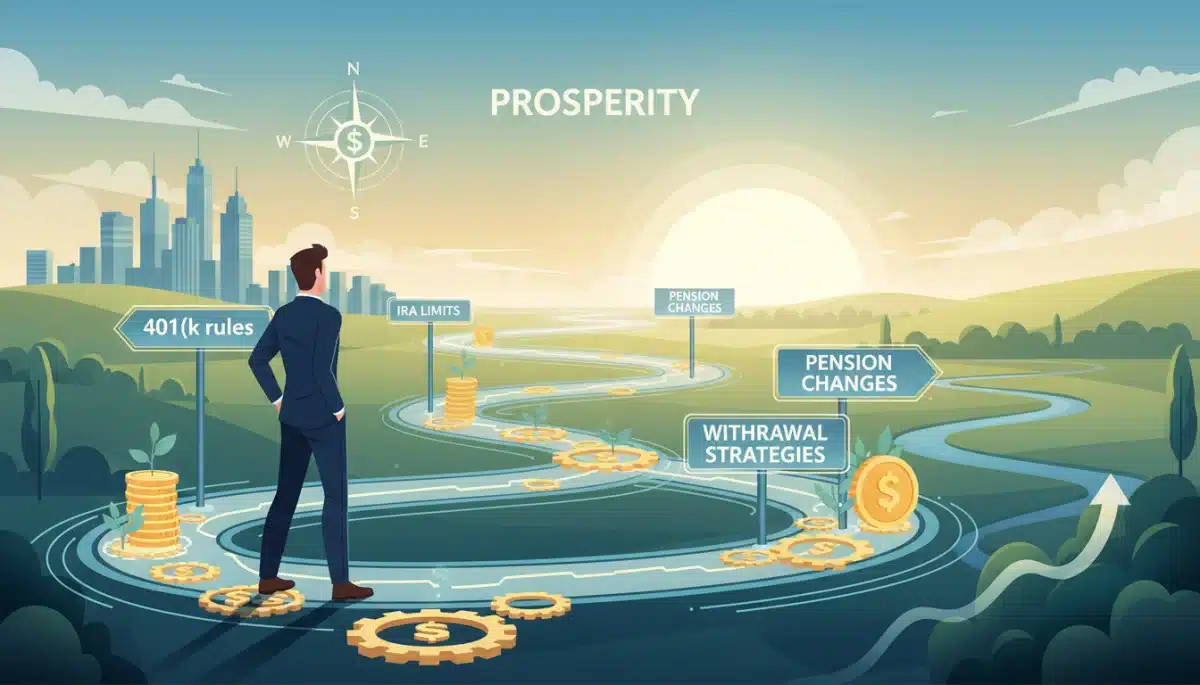 Individual navigating complex retirement planning roadmap with confidence.