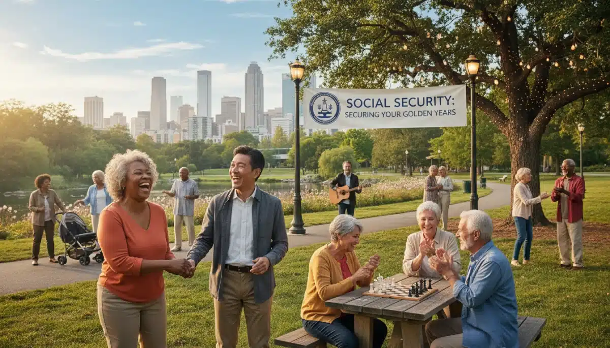 Diverse senior citizens enjoying a park, illustrating the impact of Social Security benefits.