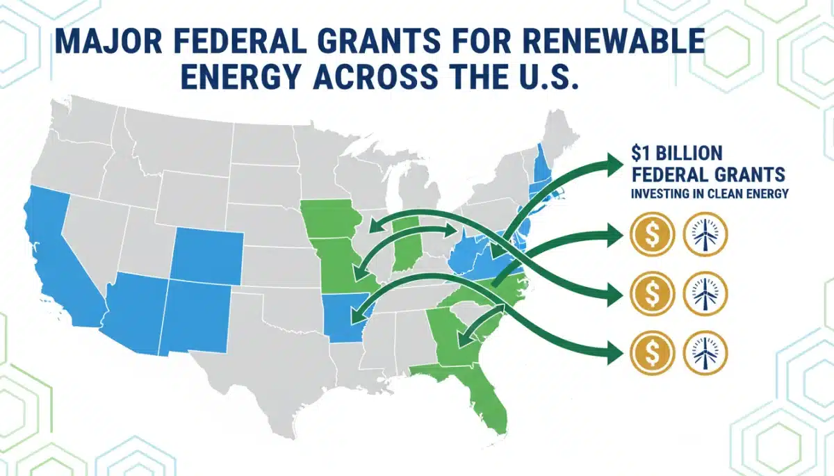 Map highlighting seven states receiving clean energy grants