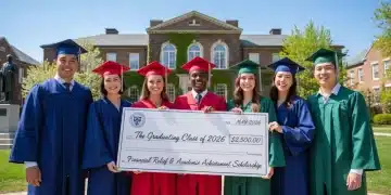 Students celebrating financial savings with a large check representing education tax credits in 2026.