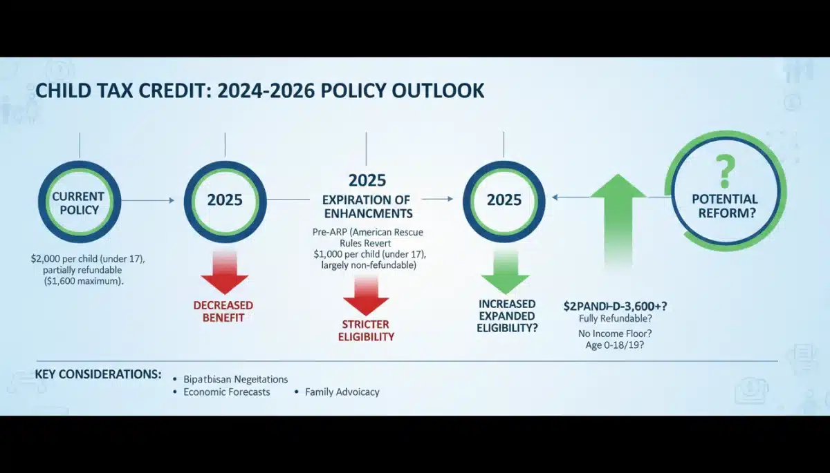 Infographic depicting the timeline of Child Tax Credit policy changes and their projected impact.