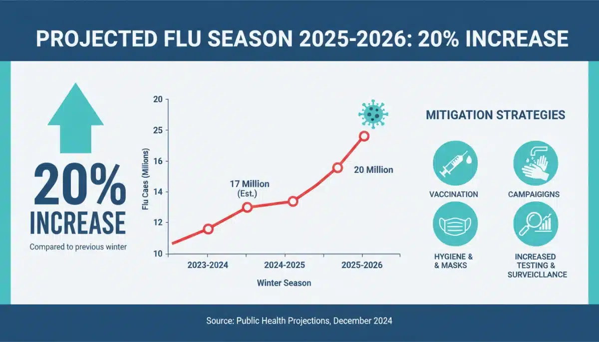 Infographic showing 20% increase in flu cases projection for 2025-2026