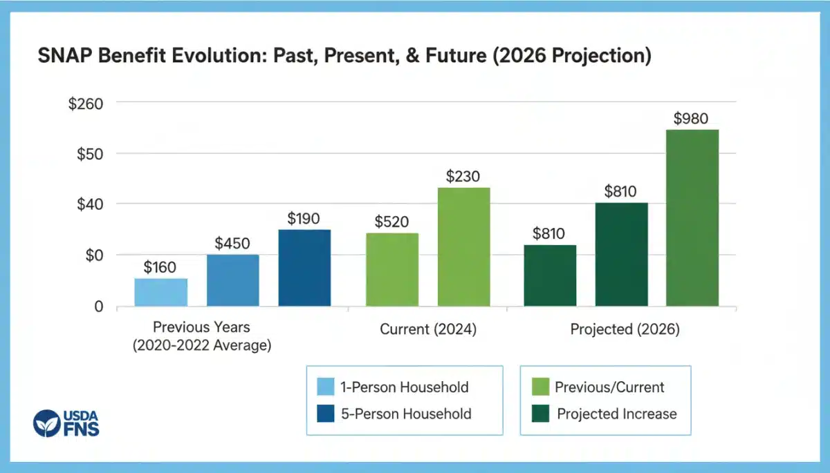 Infographic showing increased SNAP benefit allotments for 2026