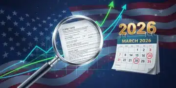 2026 Capital Gains Tax: Navigating New Investment Implications Financial chart with magnifying glass over tax document and 2026 calendar, symbolizing capital gains tax implications.