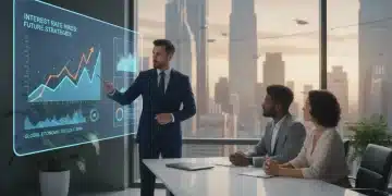 Financial advisor explaining investment strategies amidst economic charts for 2026 Fed rate hikes.