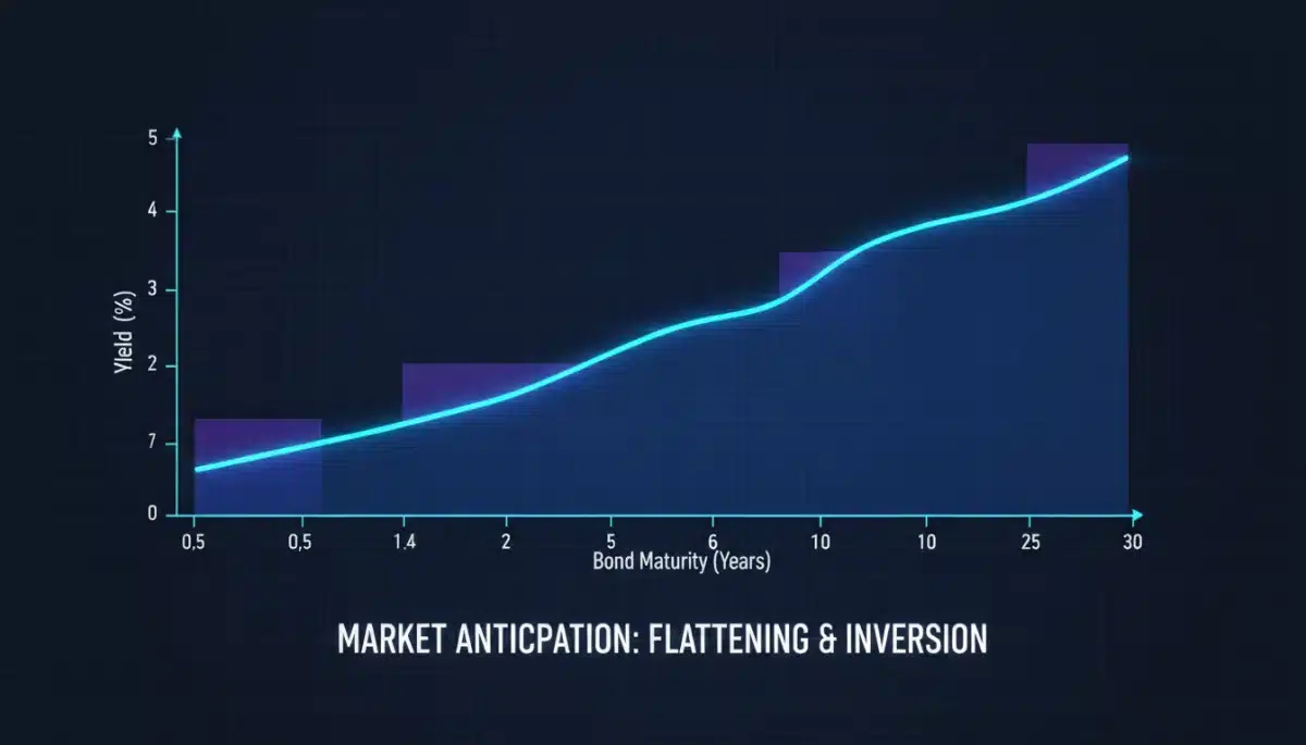 Visualizing a changing yield curve in a digital interface, reflecting market expectations and economic indicators for fixed-income investors.