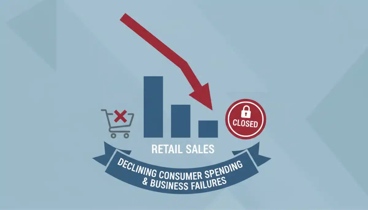 Graphic depicting declining retail sales and business closures.