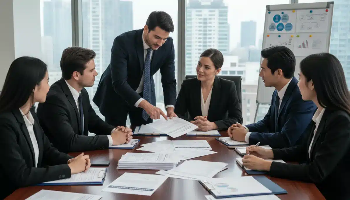 Professionals reviewing short-term disability insurance policies