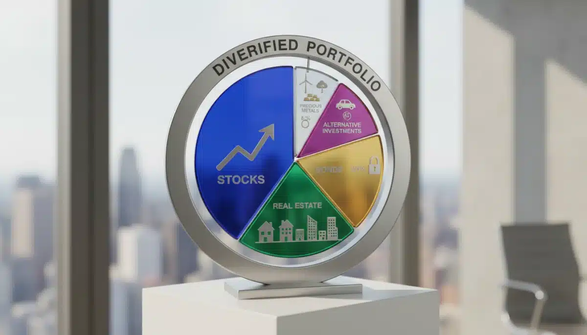 Pie chart showing a diversified investment portfolio across various asset classes