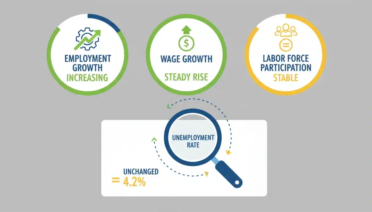 Key economic indicators showing stable unemployment and moderate growth