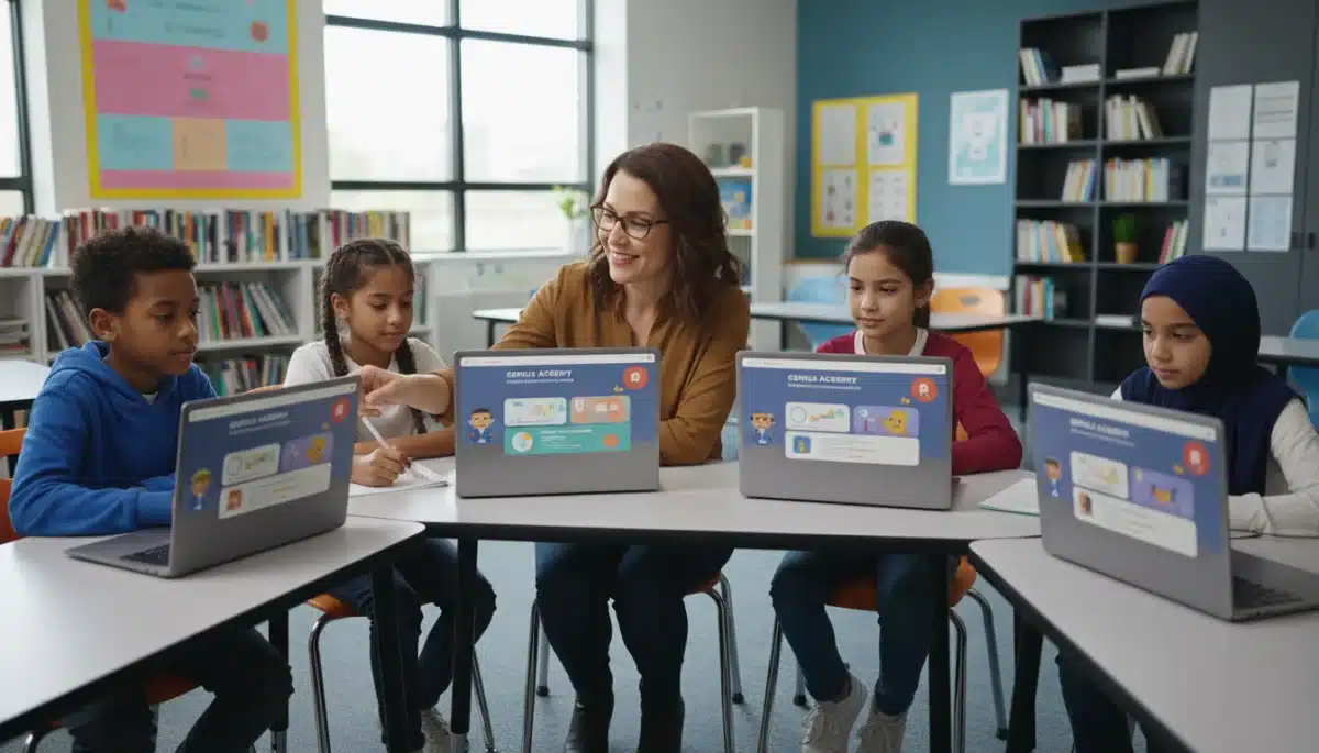 Educator guiding K-12 students with AI personalized learning platform