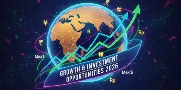 Global map with financial charts representing emerging market investment growth