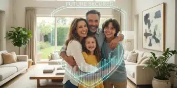 2026 Life Insurance Benefits: Secure Your Family's Future Happy family embracing in a modern living room, symbolizing financial security and future protection.