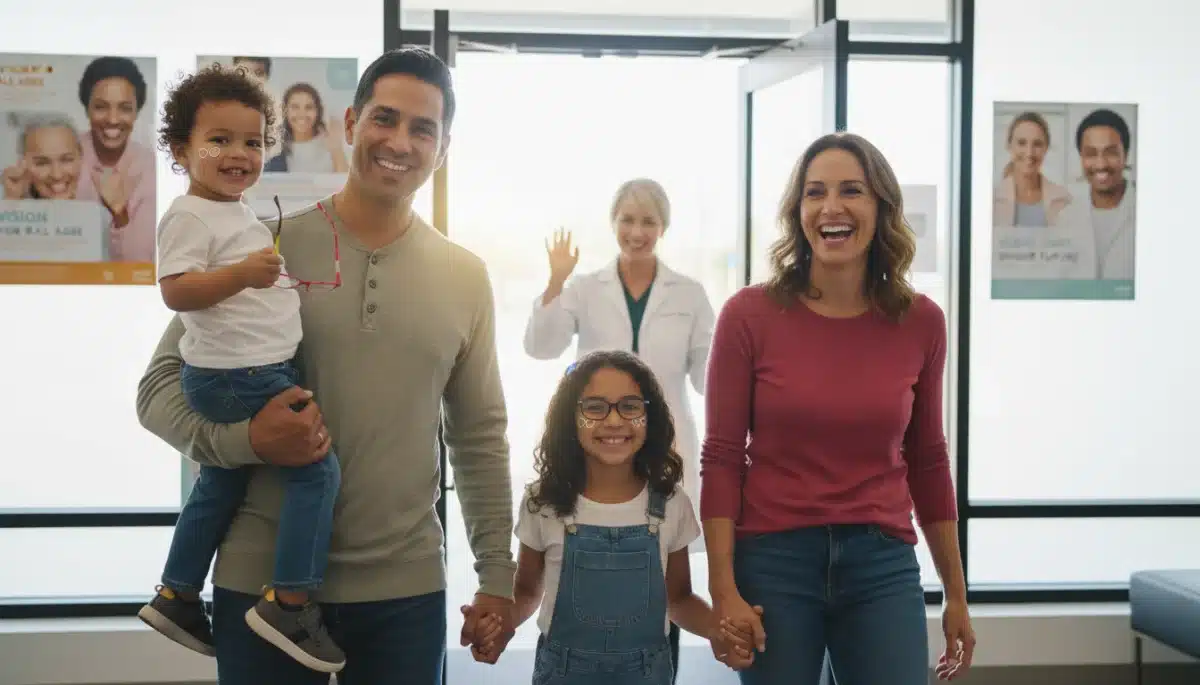 Happy family receiving comprehensive vision care benefits