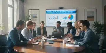 Federal employees reviewing 2026 benefit updates in a modern office setting.