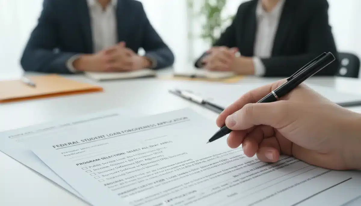 Person filling out student loan forgiveness application form