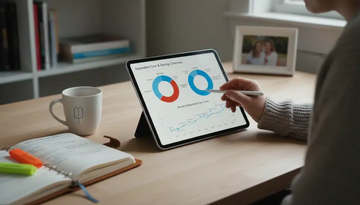 Person reviewing financial statements for dependent care expenses