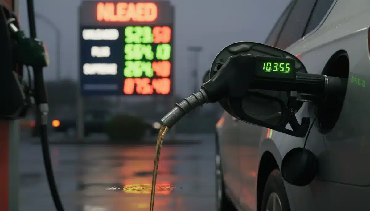 Gas pump nozzle and rising fuel prices, symbolizing consumer impact of low oil reserves.