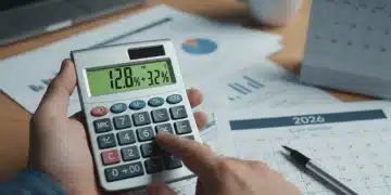 Hand holding calculator with inflation data and 2026 calendar