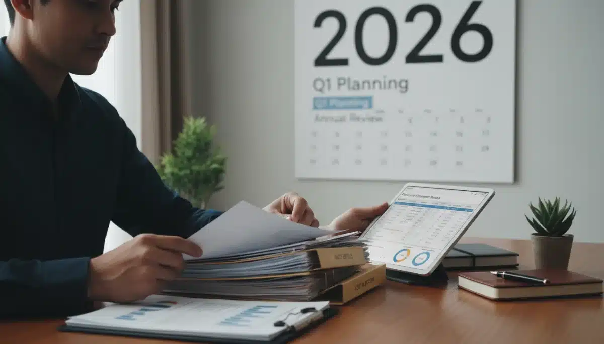 Person reviewing financial documents and planning life insurance for 2026.