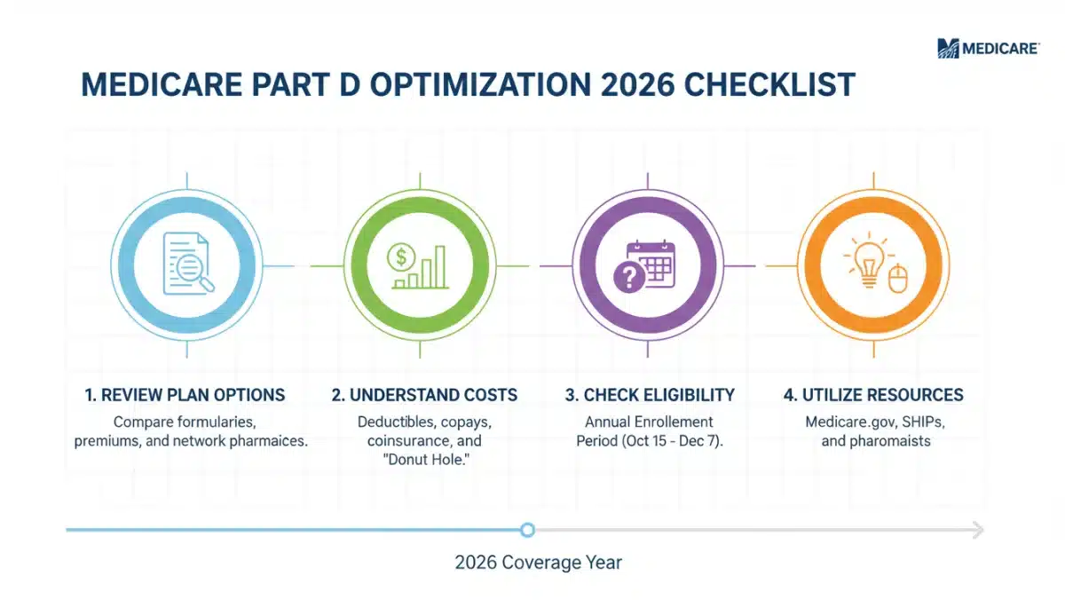 Infographic of 4-point checklist for 2026 Medicare Part D optimization