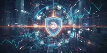 Financial charts and asset icons protected by a shield, symbolizing market diversification