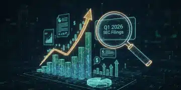 Digital charts and documents representing SEC filings analysis for investment growth.
