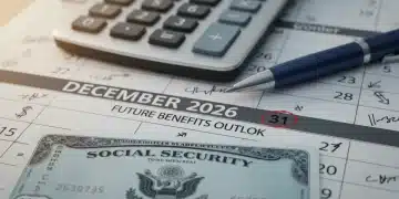Social Security card with calculator and calendar for 2026, symbolizing future benefit adjustments.