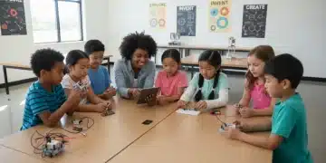 Children learning STEM with robotics in a classroom