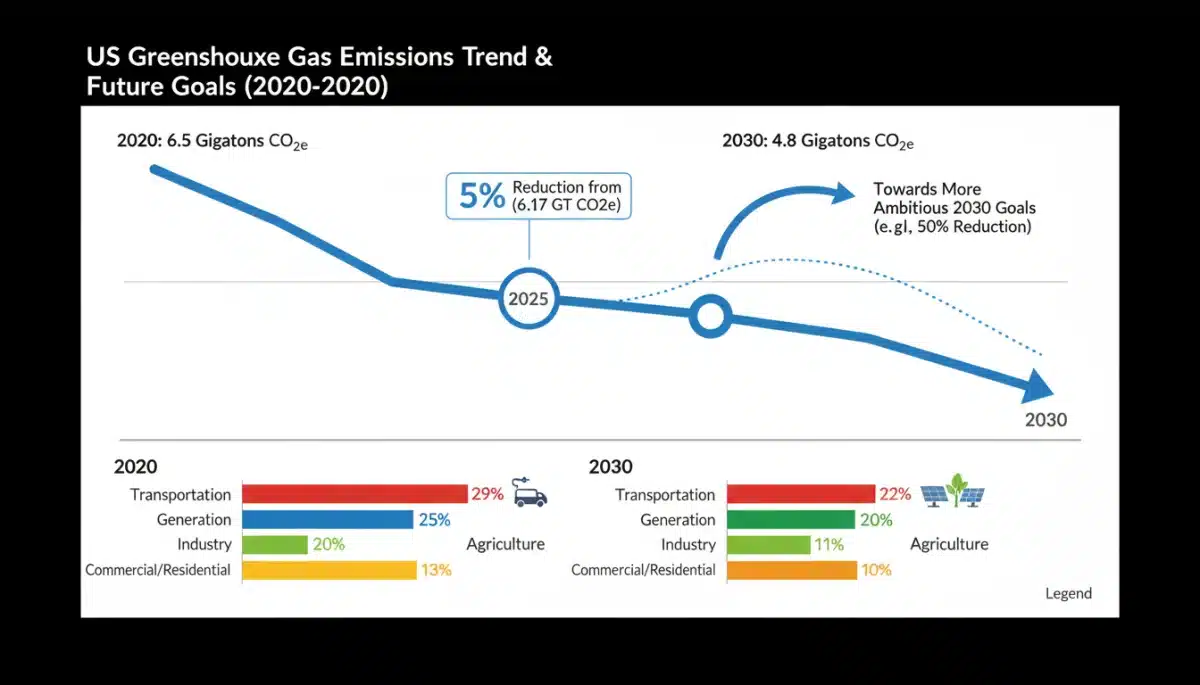 Infographic showing US greenhouse gas emission trends and 2025-2030 targets