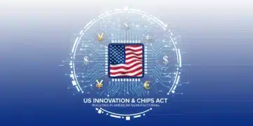 Illustration of microchip with US flag, representing semiconductor manufacturing investment
