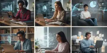 US students actively participating in online learning sessions from their homes